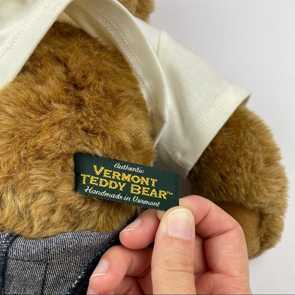 Vermont Teddy Bear Brown Stuffed Animal Denim Overalls - Picture 7 of 8